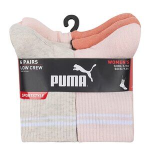 PUMA PACK 6 SOCKS WOMEN'S LOW CREW SHOE SZ 5 - 9.5  Peach